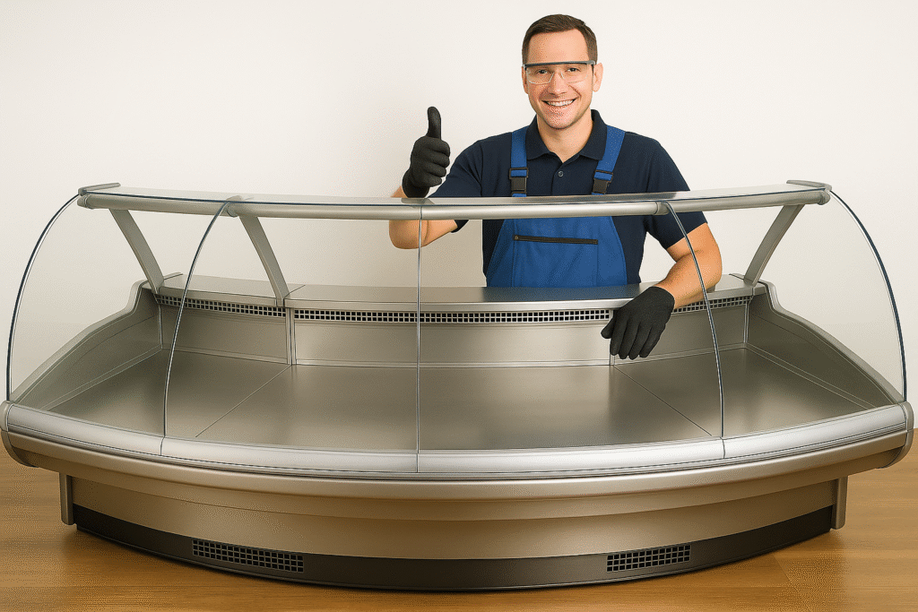 técnico frente a vitrina refrigerada